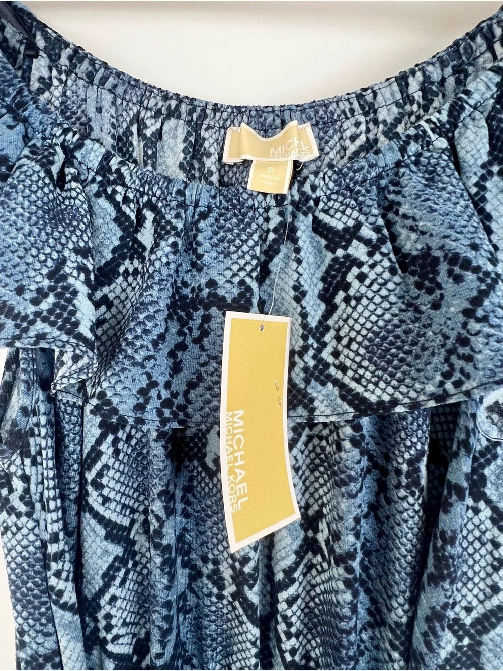 Michael Michael Kors Snakeskin Print Off Shoulder Ruffle Dress S NWT